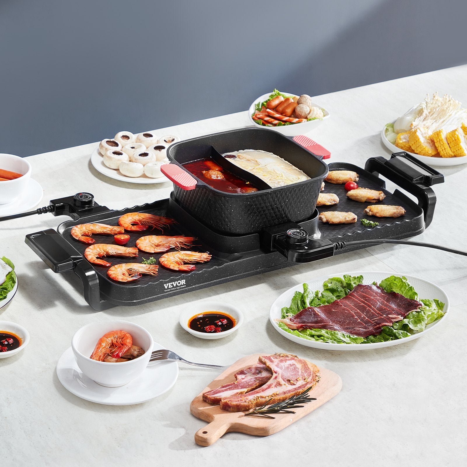 Hot Pot with Grill 2300W 2-in-1 Electric Smokeless BBQ with Removable Pot V952-ZFXDHG12YCLY1H507V3