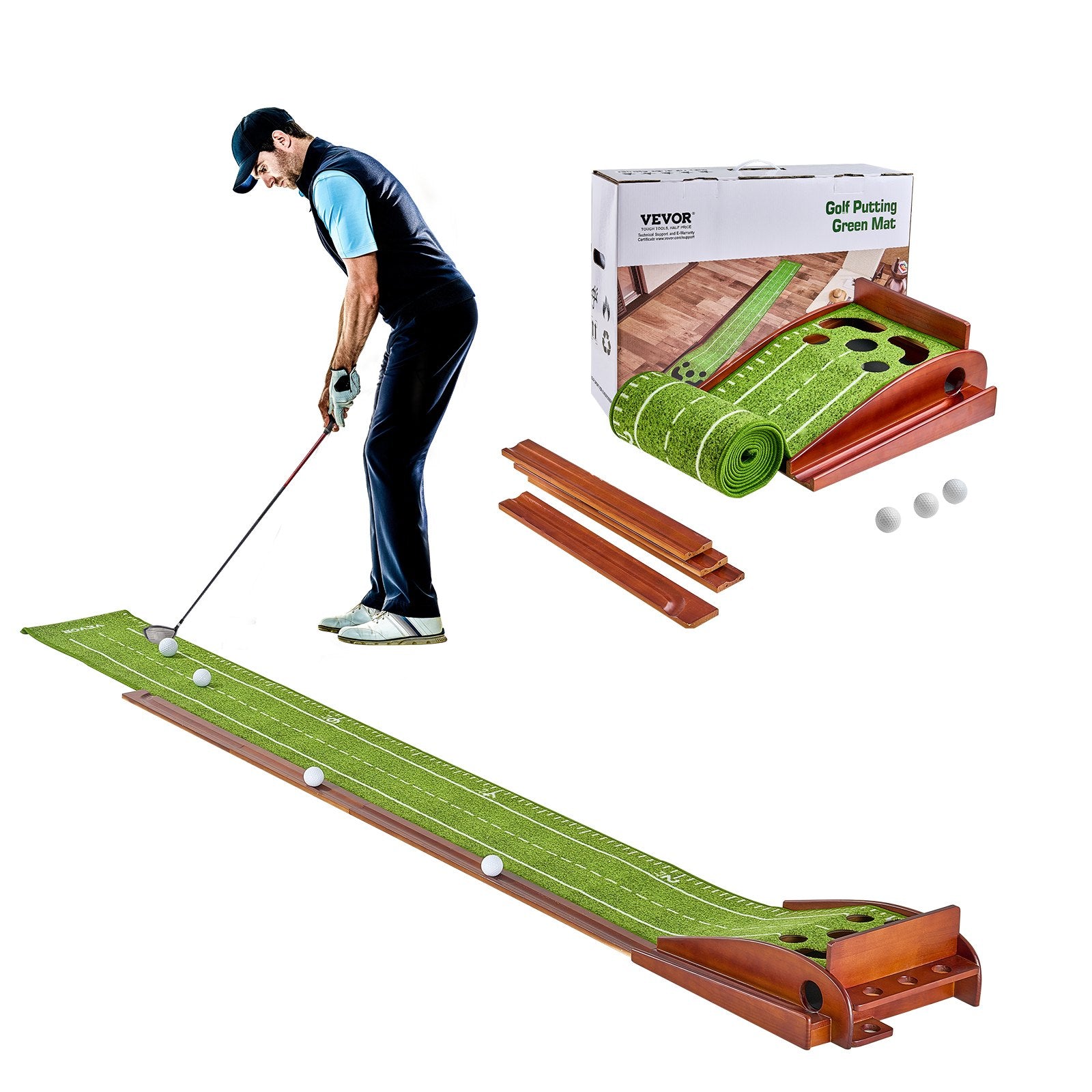 Golf Putting Mat, 5 Hole Indoor Golf Putting Green, Wrinkle-Free Golf Training Aid, Mini Golf Set with V952-ZFXKZDHQTGDLXXYSPV0