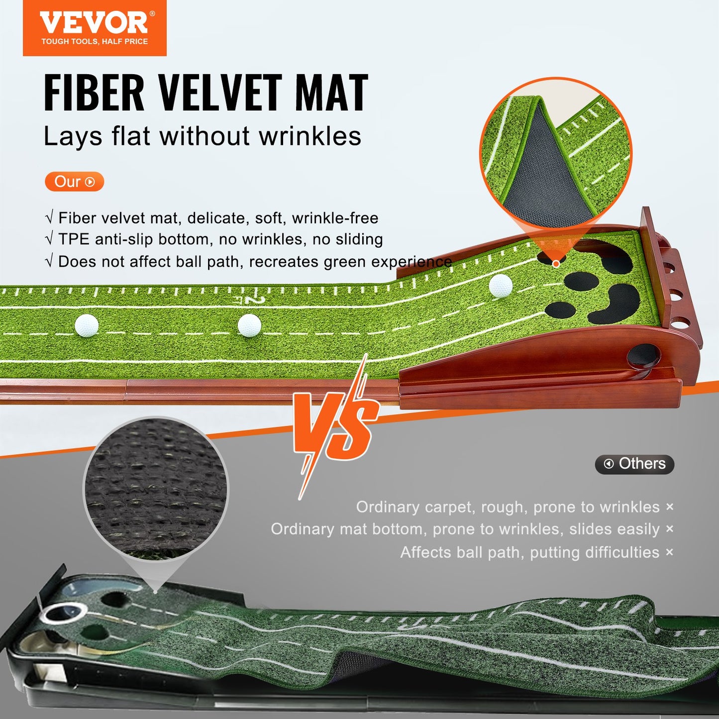 Golf Putting Mat, 5 Hole Indoor Golf Putting Green, Wrinkle-Free Golf Training Aid, Mini Golf Set with V952-ZFXKZDHQTGDLXXYSPV0