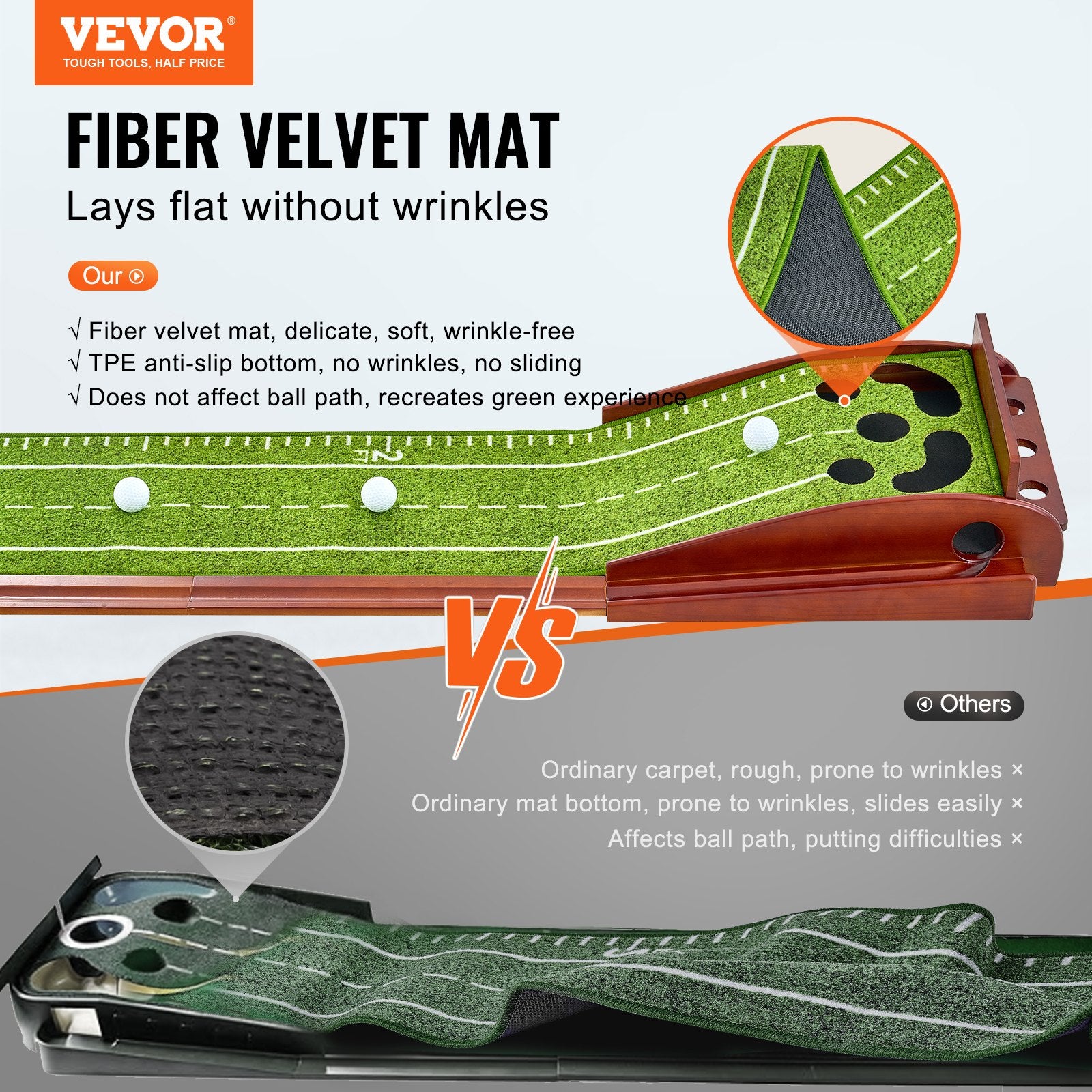 Golf Putting Mat, 5 Hole Indoor Golf Putting Green, Wrinkle-Free Golf Training Aid, Mini Golf Set with V952-ZFXKZDHQTGDLXXYSPV0