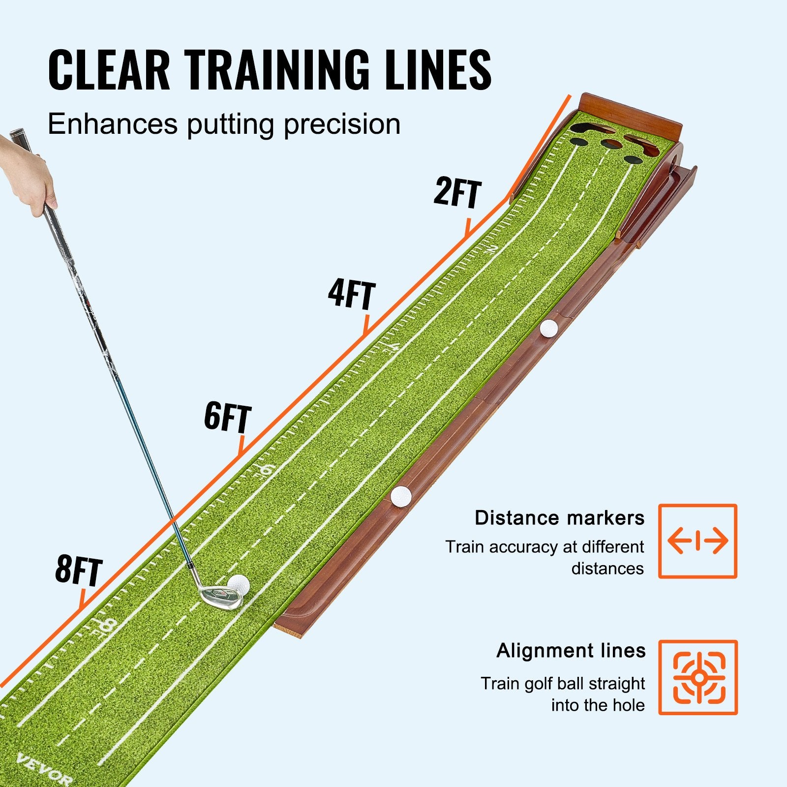 Golf Putting Mat, 5 Hole Indoor Golf Putting Green, Wrinkle-Free Golf Training Aid, Mini Golf Set with V952-ZFXKZDHQTGDLXXYSPV0