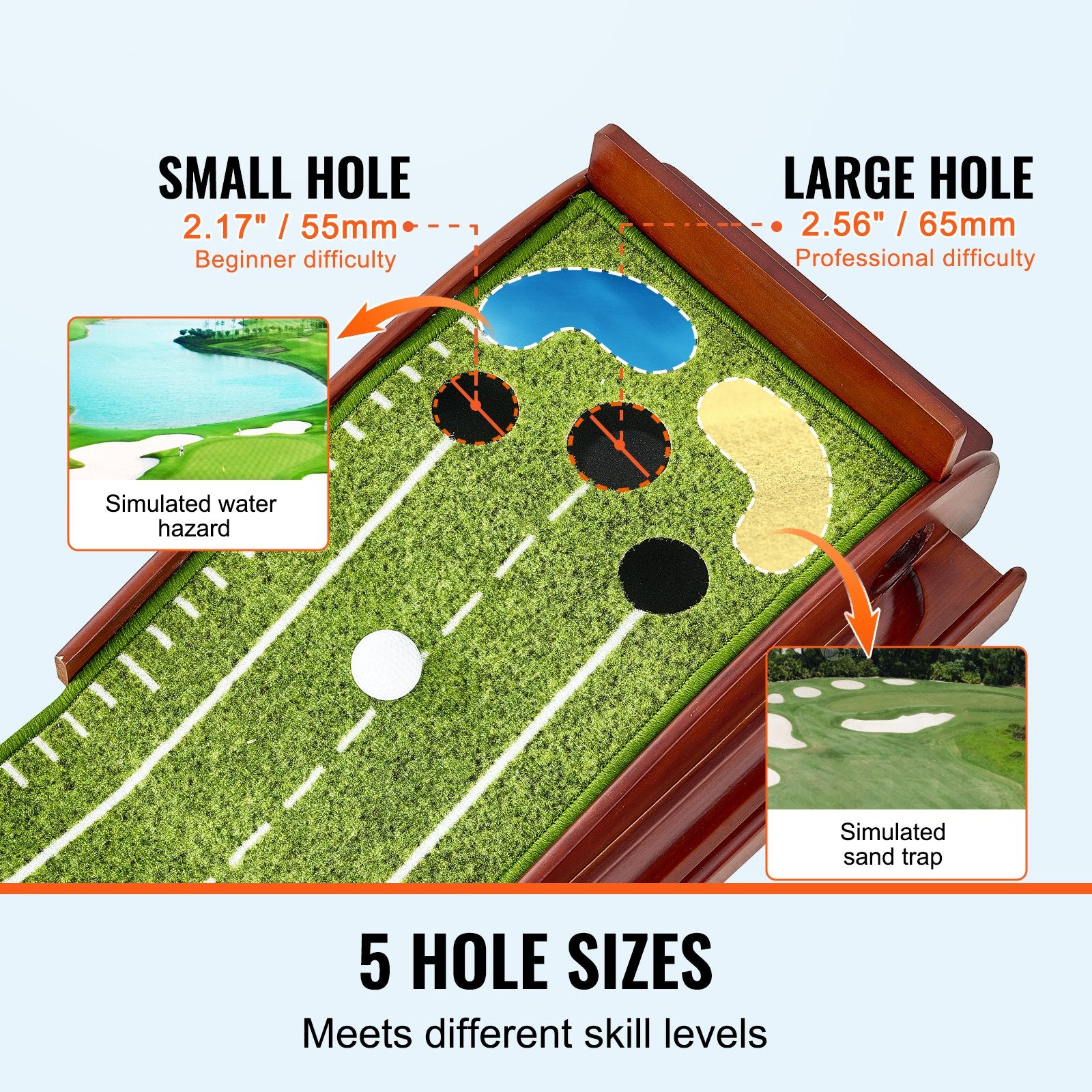 Golf Putting Mat, 5 Hole Indoor Golf Putting Green, Wrinkle-Free Golf Training Aid, Mini Golf Set with V952-ZFXKZDHQTGDLXXYSPV0