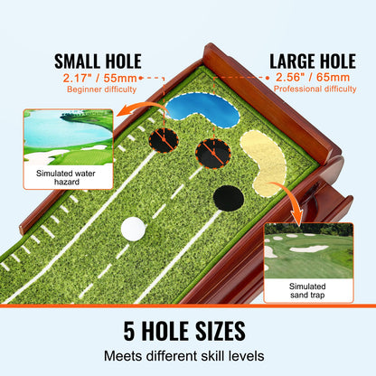 Golf Putting Mat, 5 Hole Indoor Golf Putting Green, Wrinkle-Free Golf Training Aid, Mini Golf Set with V952-ZFXKZDHQTGDLXXYSPV0