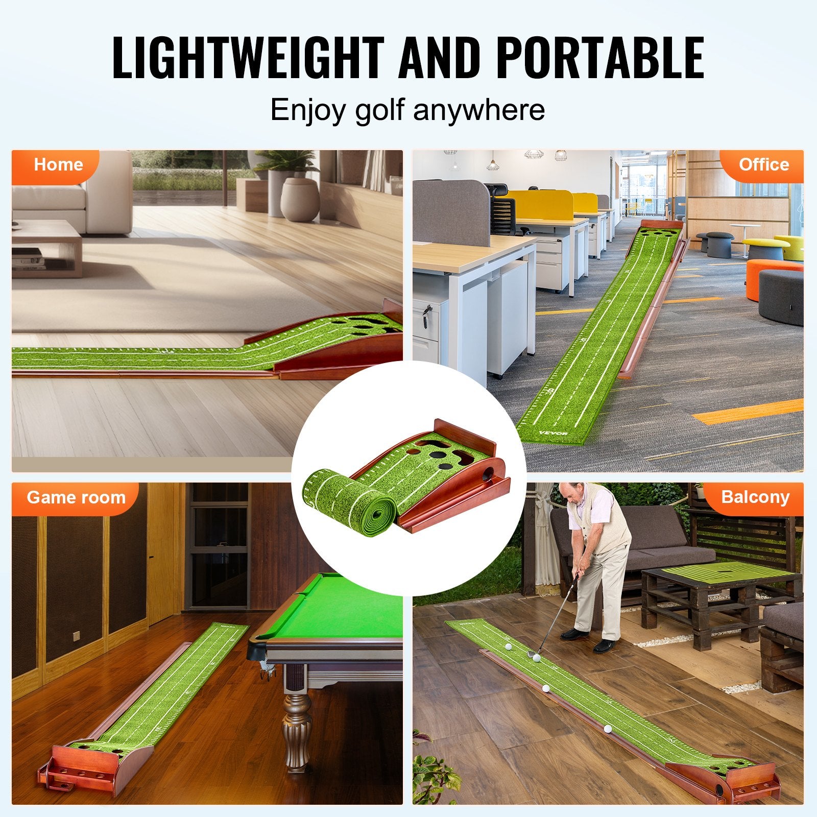 Golf Putting Mat, 5 Hole Indoor Golf Putting Green, Wrinkle-Free Golf Training Aid, Mini Golf Set with V952-ZFXKZDHQTGDLXXYSPV0