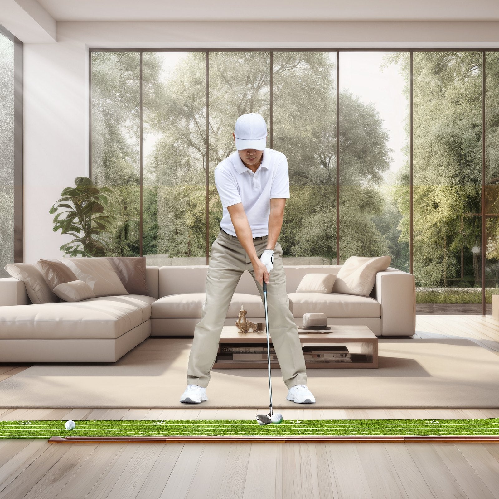 Golf Putting Mat, 5 Hole Indoor Golf Putting Green, Wrinkle-Free Golf Training Aid, Mini Golf Set with V952-ZFXKZDHQTGDLXXYSPV0