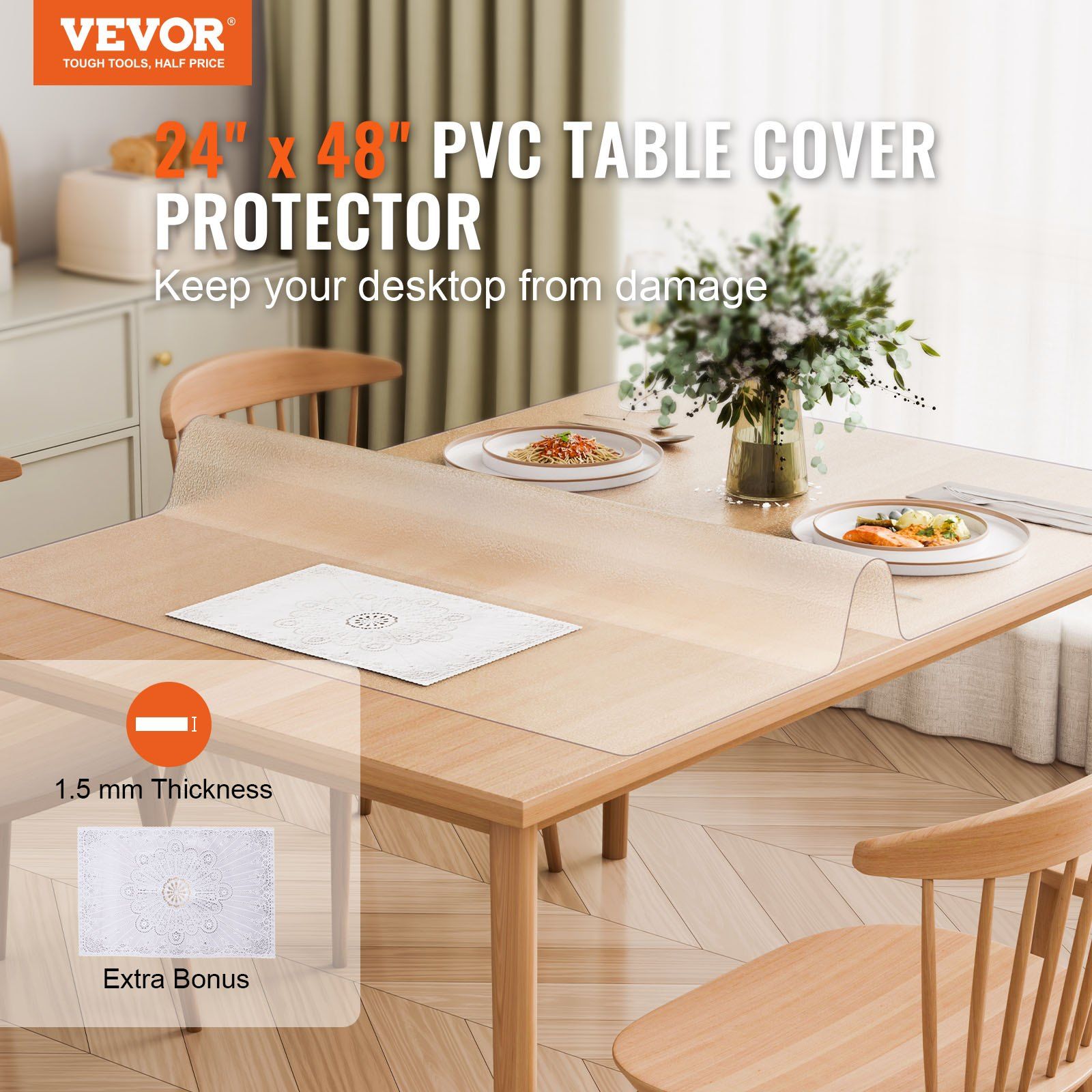 Plastic Table Cover, 24 x 48 Inch 1.5 mm Thick Frosted Table Protector, Rectangle PVC Desk Mat, Waterproof & V952-ZFXPVCZB24X4IJJHQV0