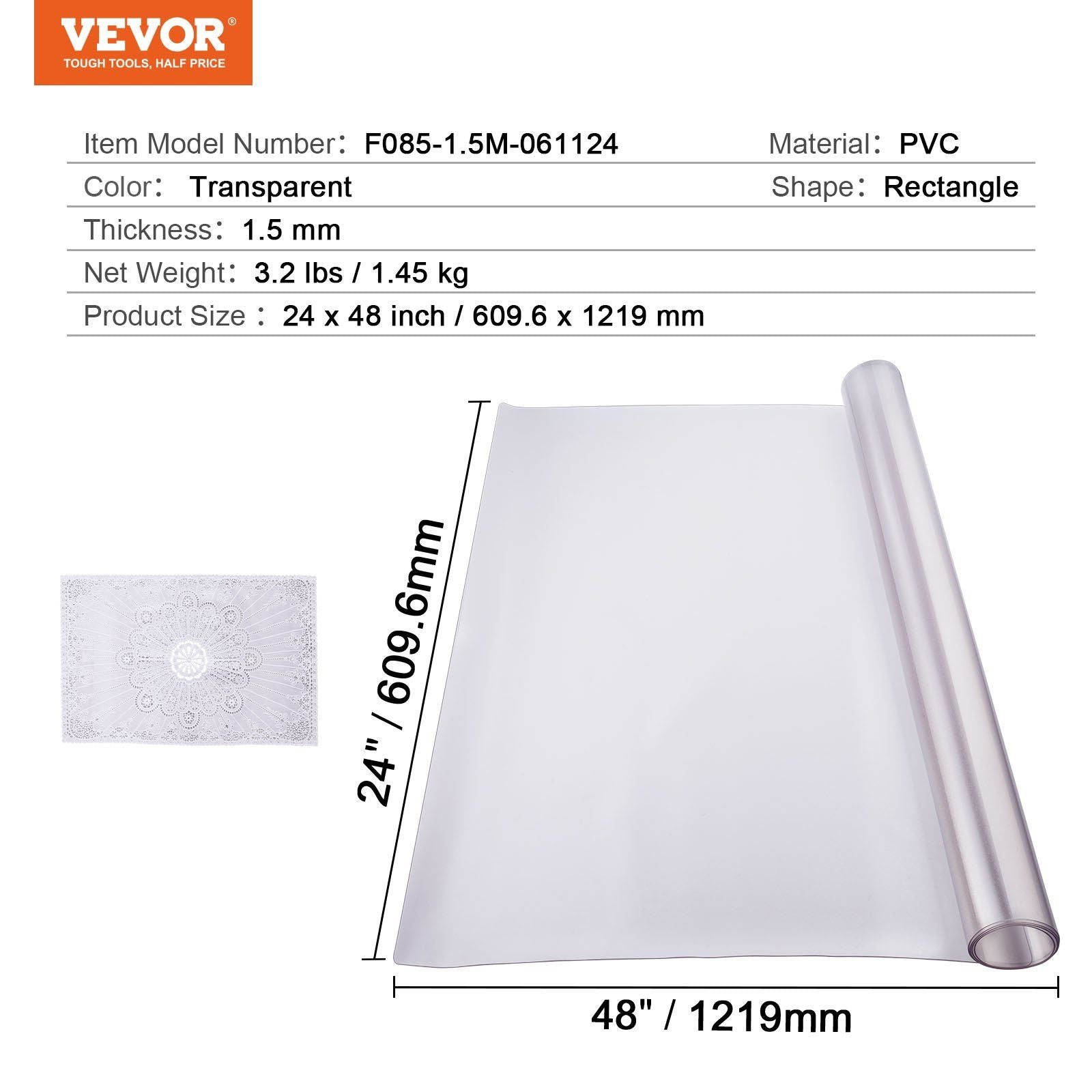Plastic Table Cover, 24 x 48 Inch 1.5 mm Thick Frosted Table Protector, Rectangle PVC Desk Mat, Waterproof & V952-ZFXPVCZB24X4IJJHQV0