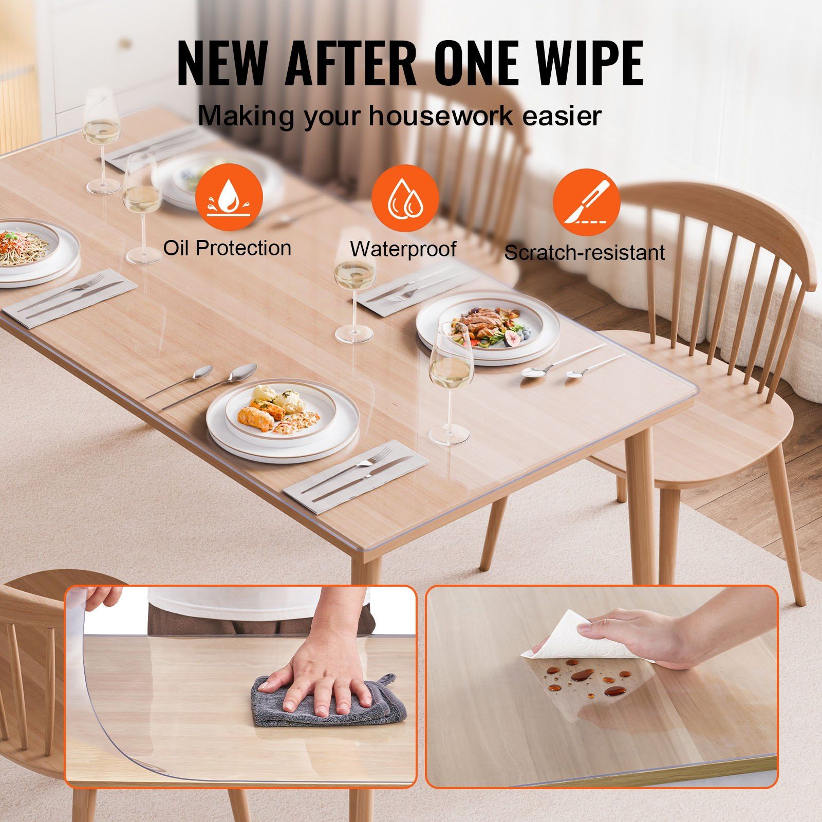 Plastic Table Cover, 30 x 60 Inch 1.5 mm Thick Clear Table Protector, Rectangle PVC Desk Mat, Waterproof & V952-ZFXPVCZB30X66LKCKV0
