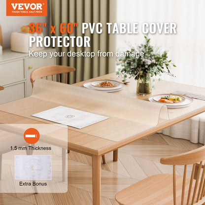 Plastic Table Cover, 36 x 60 Inch 1.5 mm Thick Frosted Table Protector, Rectangle PVC Desk Mat, Waterproof & V952-ZFXPVCZB36X6RMCUDV0