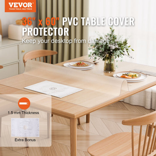 Plastic Table Cover, 36 x 60 Inch 1.5 mm Thick Frosted Table Protector, Rectangle PVC Desk Mat, Waterproof & V952-ZFXPVCZB36X6RMCUDV0