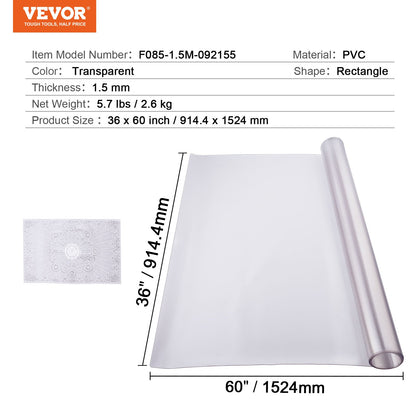 Plastic Table Cover, 36 x 60 Inch 1.5 mm Thick Frosted Table Protector, Rectangle PVC Desk Mat, Waterproof & V952-ZFXPVCZB36X6RMCUDV0