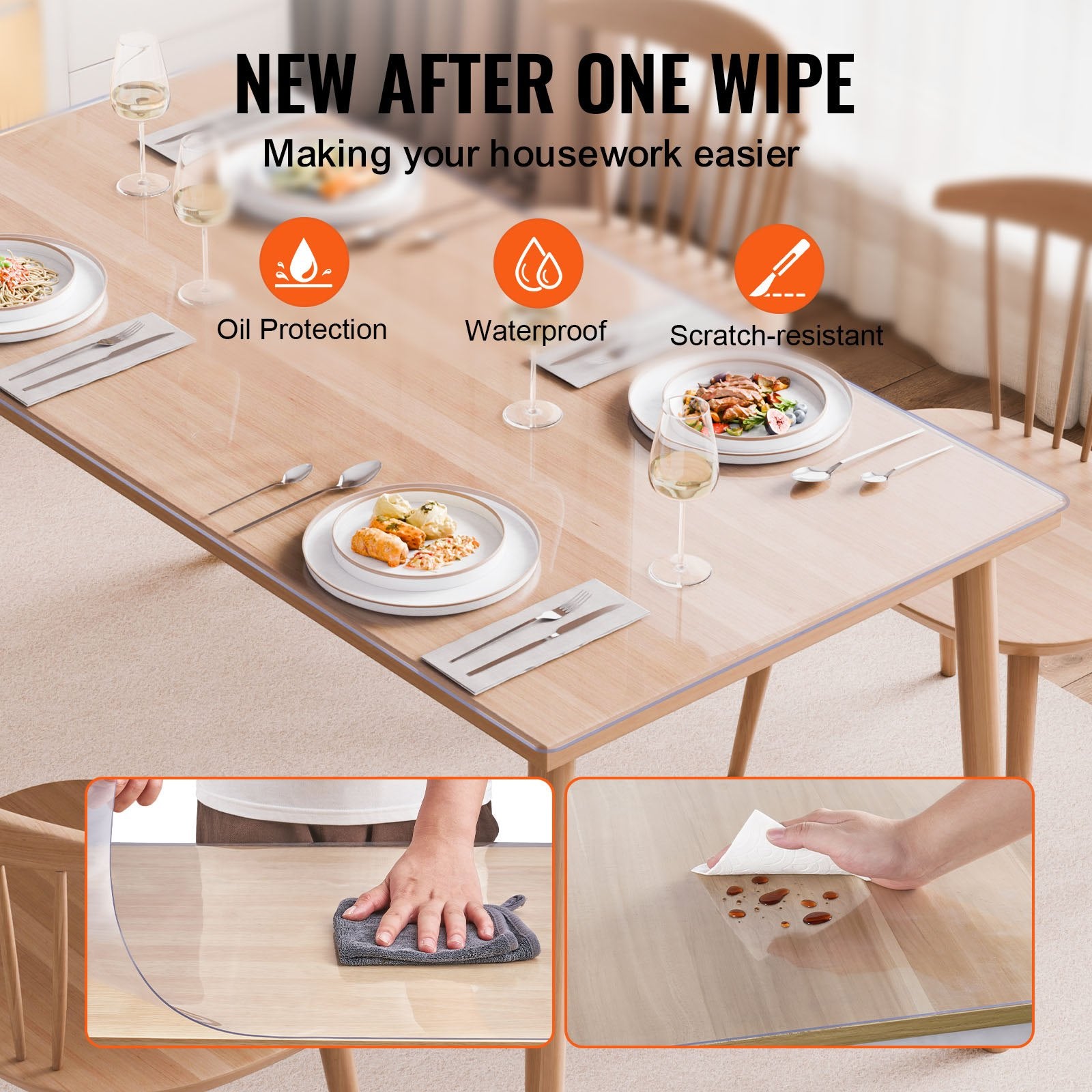 Plastic Table Cover, 42 x 72 Inch 2.0 mm Thick Clear Table Protector, Rectangle PVC Desk Mat, Waterproof & V952-ZFXPVCZB42X7FCC6CV0