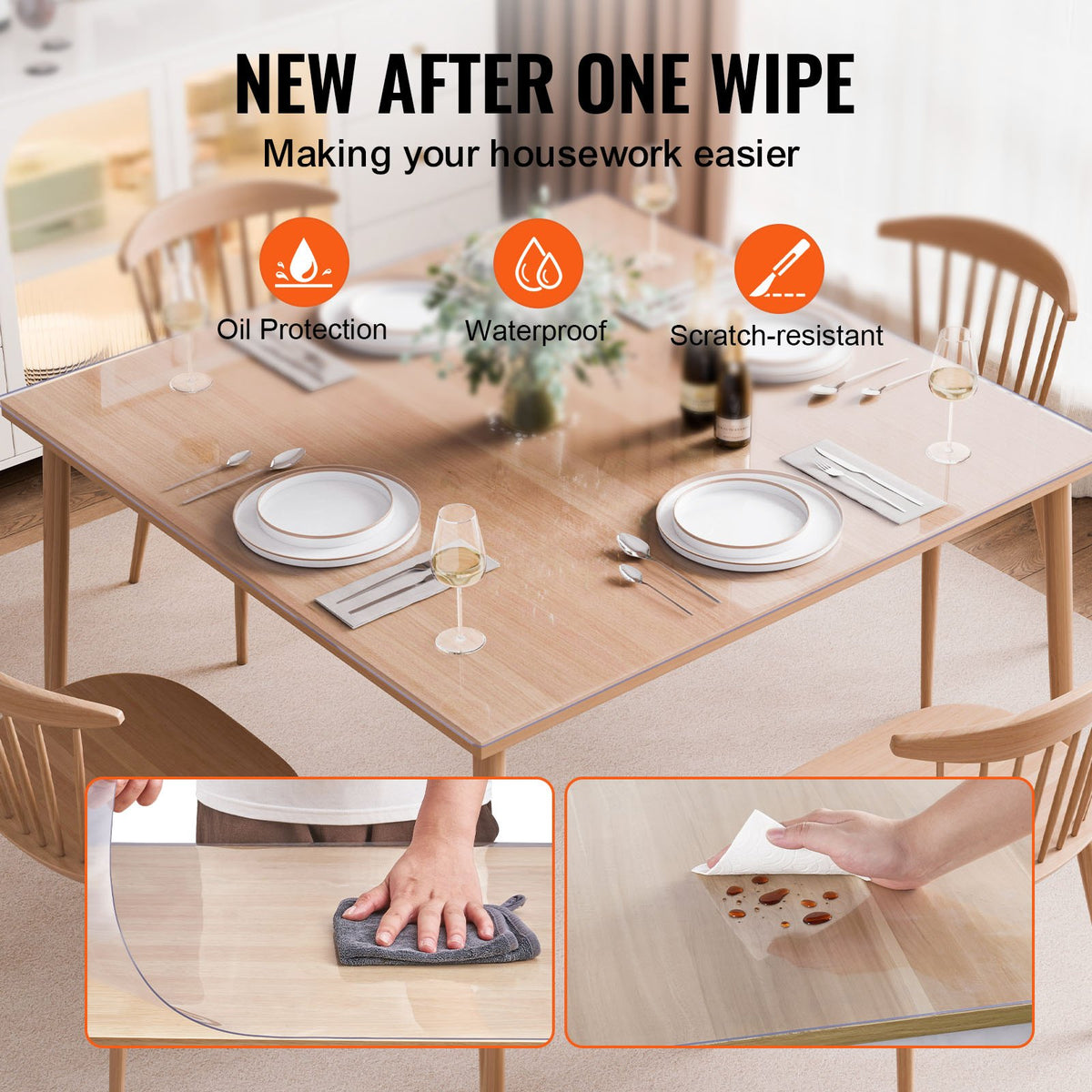 Plastic Table Cover, 48 x 48 Inch 1.5 mm Thick Clear Table Protector, Square PVC Desk Mat, Waterproof & Easy V952-ZFXPVCZB48X40K46AV0