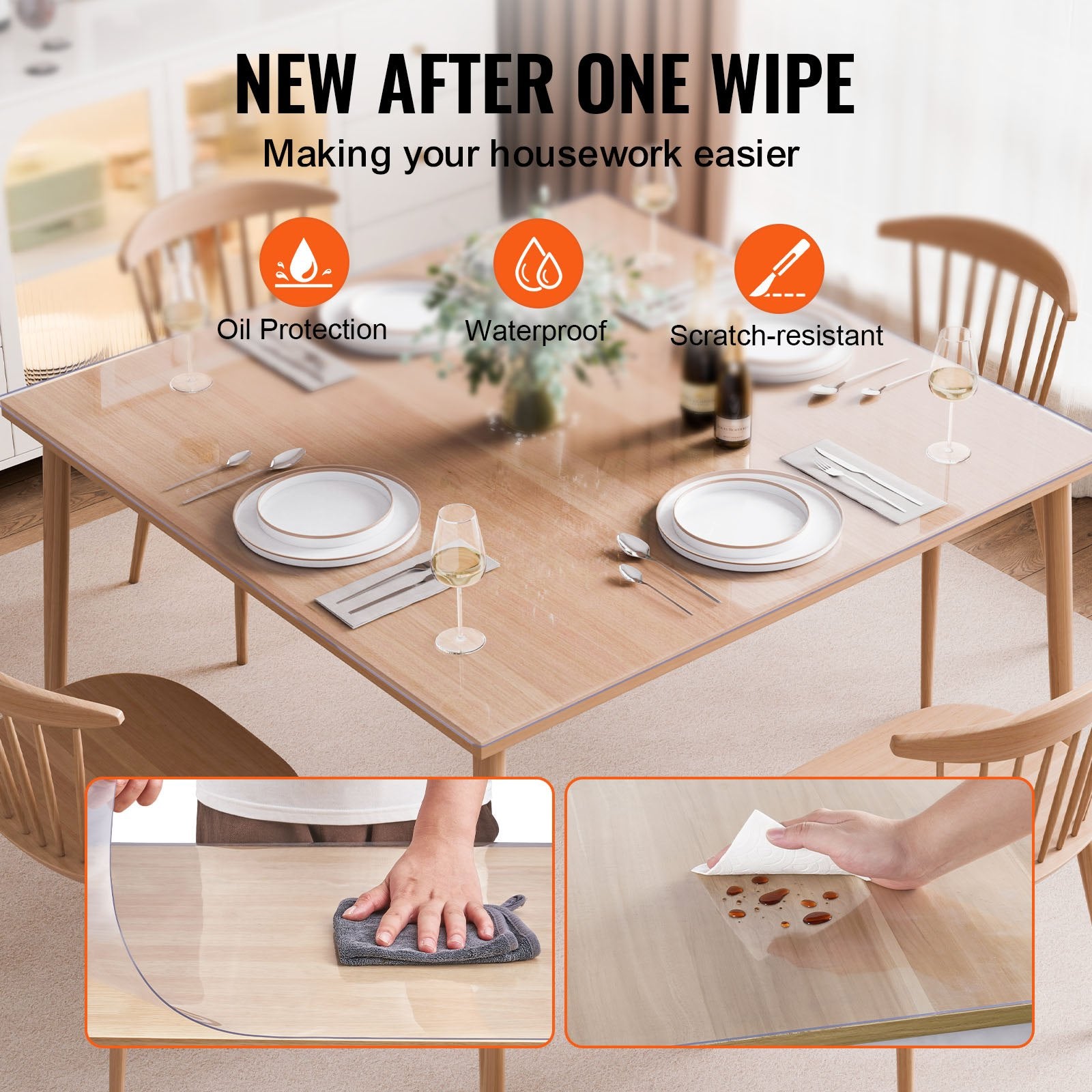 Plastic Table Cover, 54 x 54 Inch 2.0 mm Thick Clear Table Protector, Square PVC Desk Mat, Waterproof & Easy V952-ZFXPVCZB54X5ITNPIV0