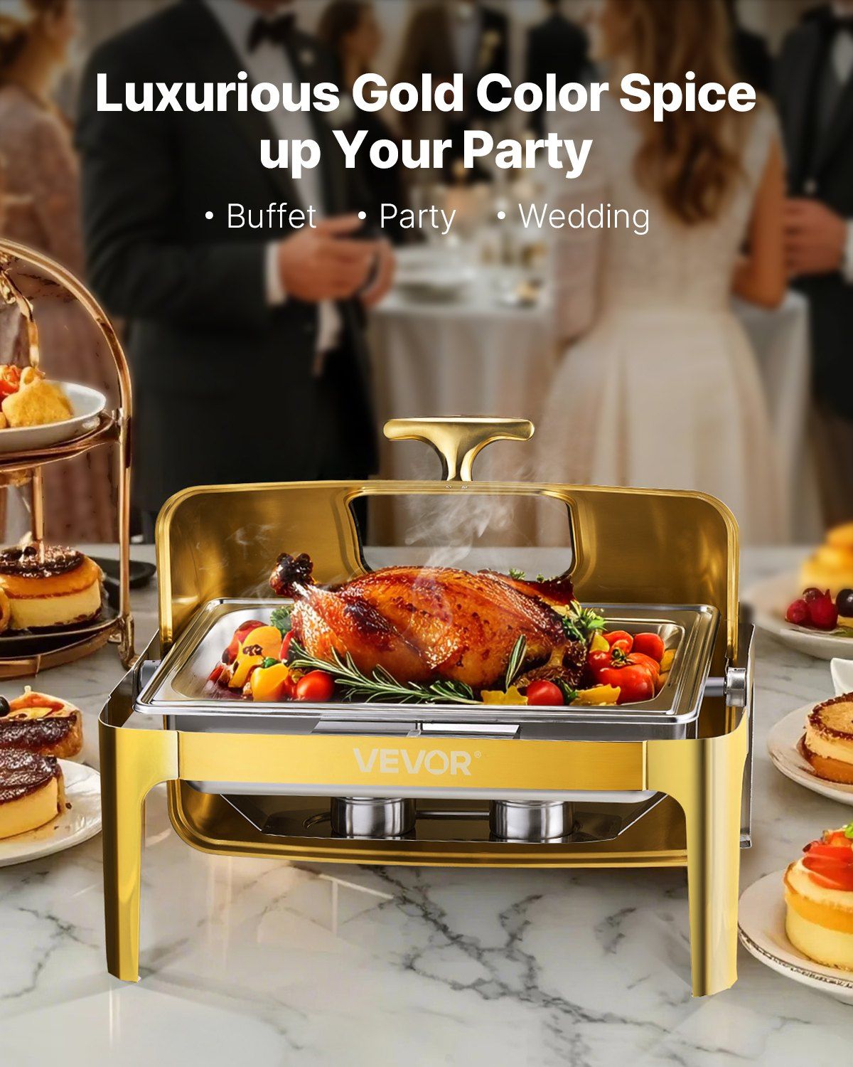 Roll Top Chafing Dish Buffet Complete Set, 9Qt Stainless Steel Chafer with Full Size Pan, Rectangle Catering V952-ZFXQFGK1JTJSEAIBSV0
