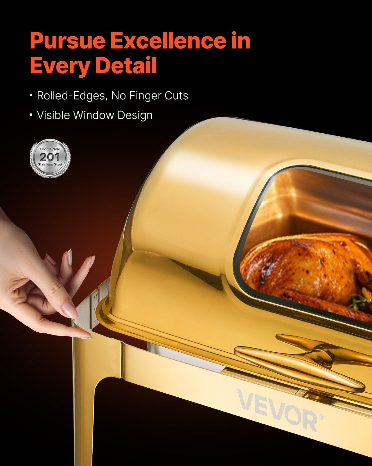 Roll Top Chafing Dish Buffet Complete Set, 9Qt Stainless Steel Chafer with Full Size Pan, Rectangle Catering V952-ZFXQFGK1JTJSEAIBSV0