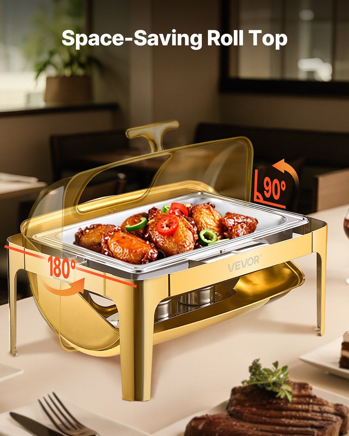 Roll Top Chafing Dish Buffet Complete Set, 9Qt Stainless Steel Chafer with Full Size Pan, Rectangle Catering V952-ZFXQFGK1JTJSEAIBSV0