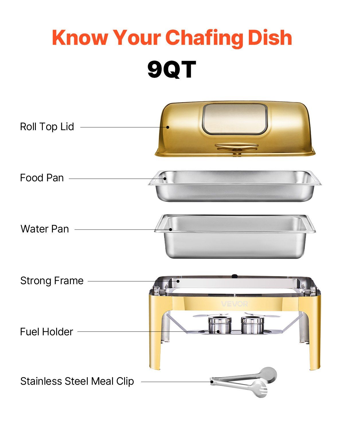 Roll Top Chafing Dish Buffet Complete Set, 9Qt Stainless Steel Chafer with Full Size Pan, Rectangle Catering V952-ZFXQFGK1JTJSEAIBSV0