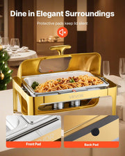 Roll Top Chafing Dish Buffet Complete Set, 9Qt Stainless Steel Chafer with Full Size Pan, Rectangle Catering V952-ZFXQFGK1JTJSEAIBSV0