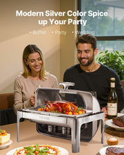 Roll Top Chafing Dish Buffet Complete Set, 9 Qt 1 Pack Stainless Steel Chafer with 2 Half Size Pans, V952-ZFXQFGK1JTYS0BDQ9V0