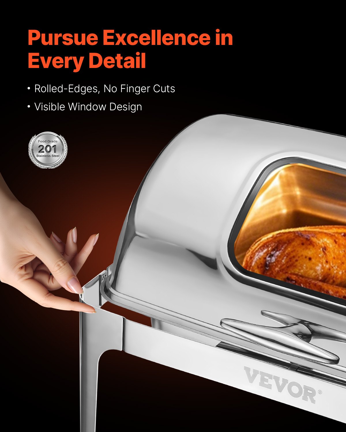 Roll Top Chafing Dish Buffet Complete Set, 9 Qt 1 Pack Stainless Steel Chafer with 2 Half Size Pans, V952-ZFXQFGK1JTYS0BDQ9V0