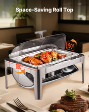 Roll Top Chafing Dish Buffet Complete Set, 9 Qt 1 Pack Stainless Steel Chafer with 2 Half Size Pans, V952-ZFXQFGK1JTYS0BDQ9V0