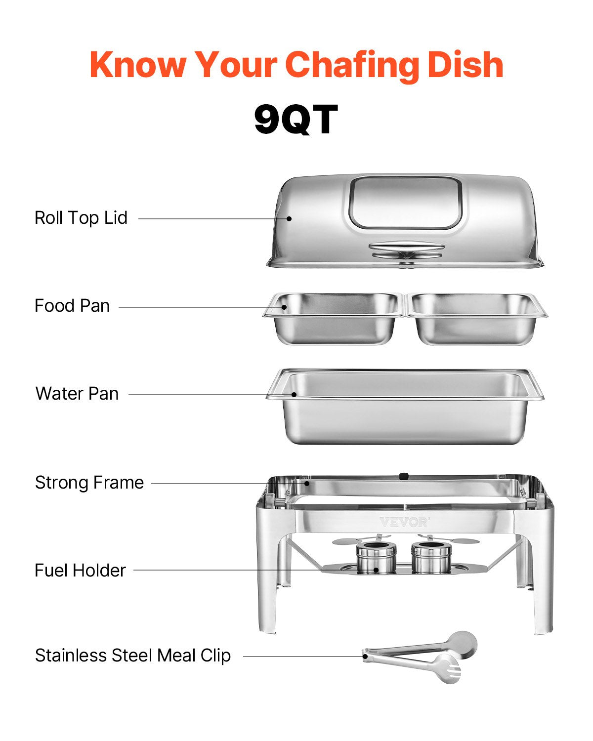 Roll Top Chafing Dish Buffet Complete Set, 9 Qt 1 Pack Stainless Steel Chafer with 2 Half Size Pans, V952-ZFXQFGK1JTYS0BDQ9V0