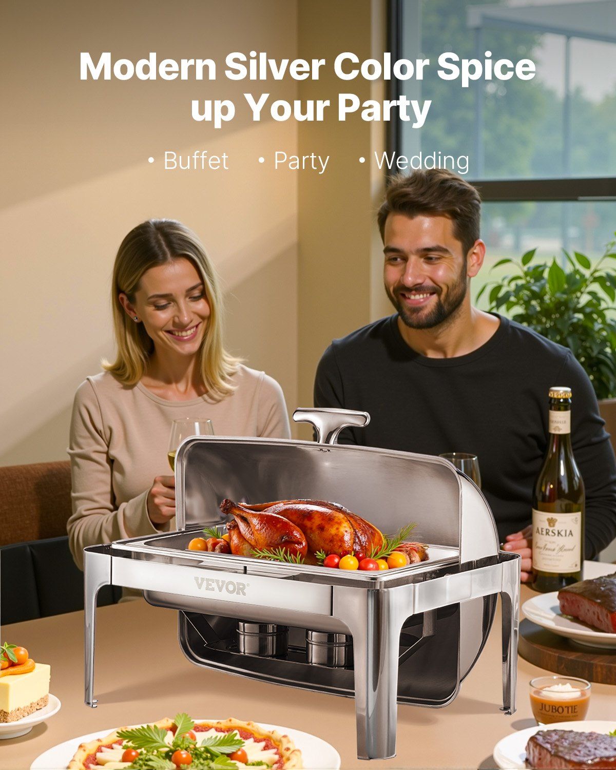 Roll Top Chafing Dish Buffet Complete Set, 9Qt Stainless Steel Chafer with Full Size Pan, Rectangle Catering V952-ZFXQFGK1JTYSNU6QFV0