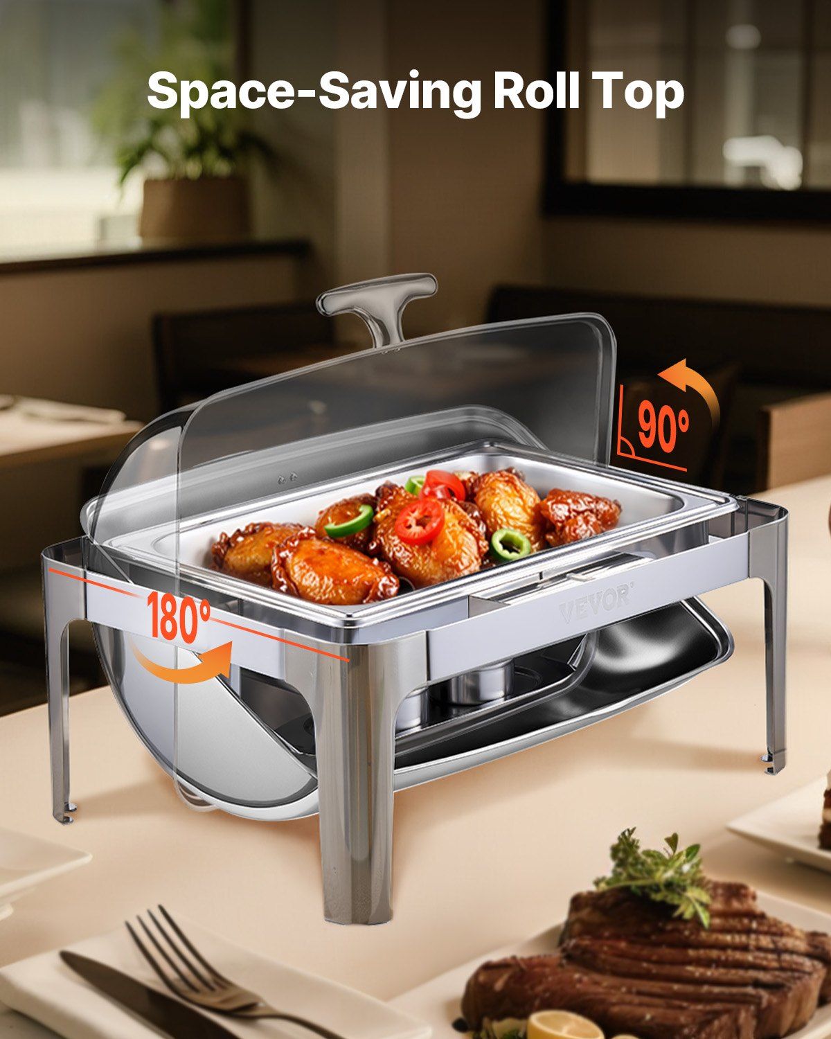 Roll Top Chafing Dish Buffet Complete Set, 9Qt Stainless Steel Chafer with Full Size Pan, Rectangle Catering V952-ZFXQFGK1JTYSNU6QFV0