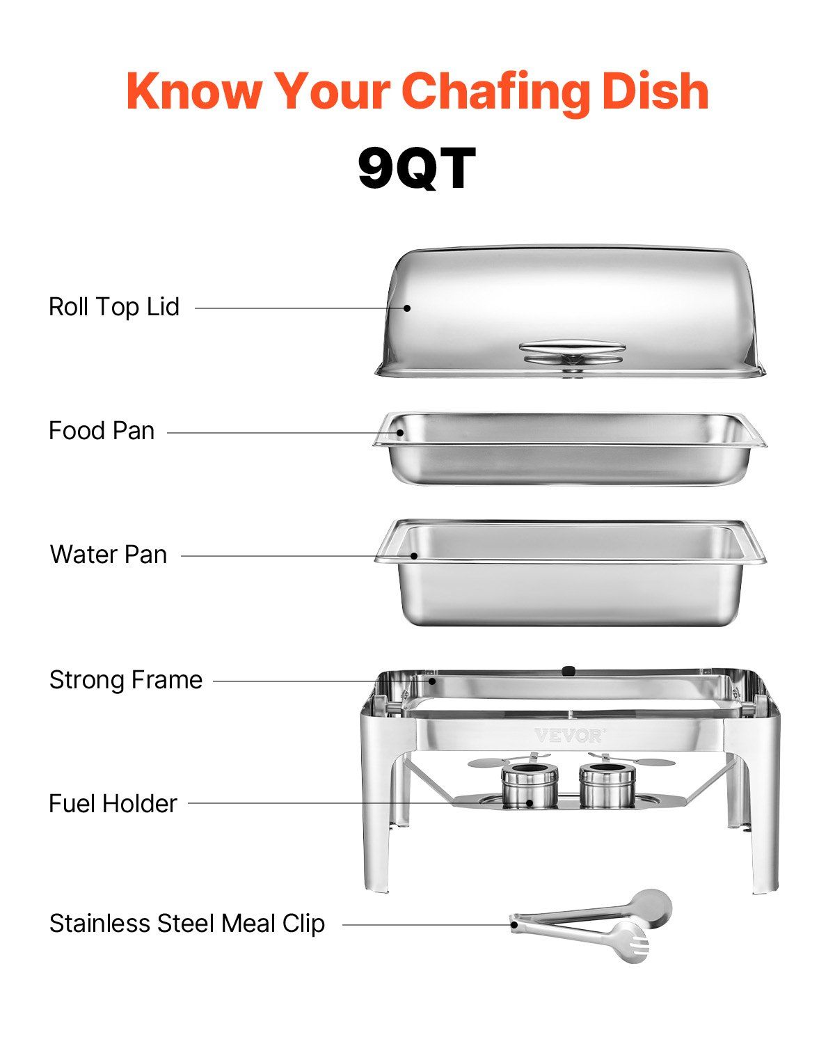Roll Top Chafing Dish Buffet Complete Set, 9Qt Stainless Steel Chafer with Full Size Pan, Rectangle Catering V952-ZFXQFGK1JTYSNU6QFV0