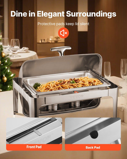 Roll Top Chafing Dish Buffet Complete Set, 9Qt Stainless Steel Chafer with Full Size Pan, Rectangle Catering V952-ZFXQFGK1JTYSNU6QFV0