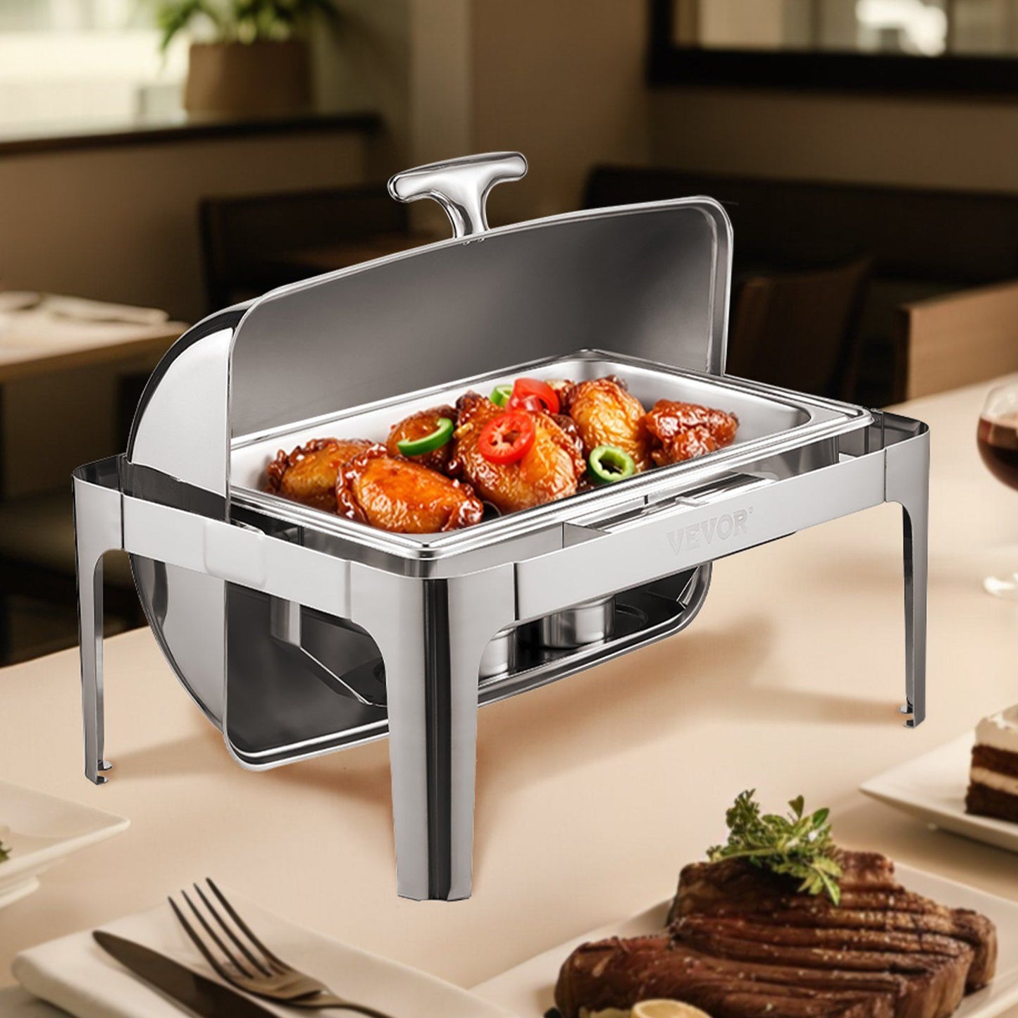Roll Top Chafing Dish Buffet Complete Set, 9Qt Stainless Steel Chafer with Full Size Pan, Rectangle Catering V952-ZFXQFGK1JTYSNU6QFV0