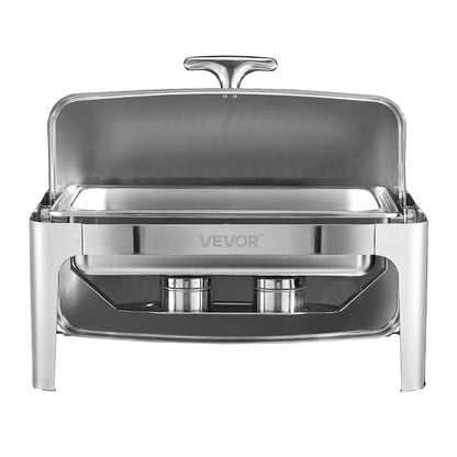 Roll Top Chafing Dish Buffet Complete Set, 9Qt Stainless Steel Chafer with Full Size Pan, Rectangle Catering V952-ZFXQFGK1JTYSNU6QFV0
