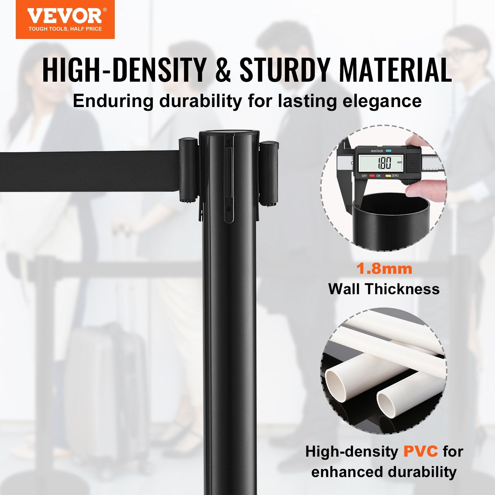 Crowd Control Stanchions, 2-Pack Crowd Control Barriers with 6.5FT Black Retractable Belt, Plastic Stanchion V952-ZGGLZHSSLZX2HXDZWV0