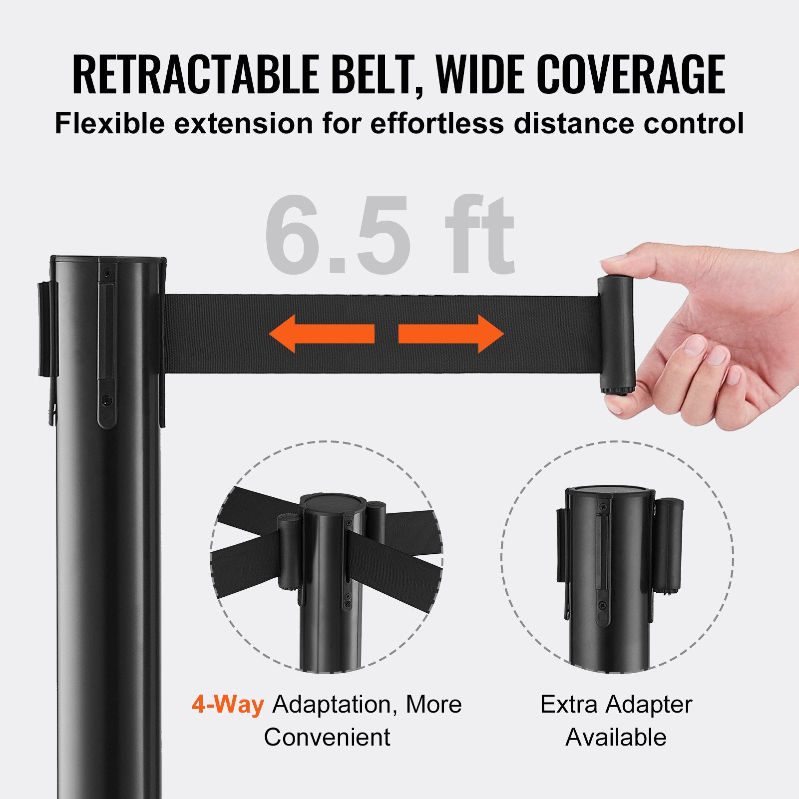Crowd Control Stanchions, 2-Pack Crowd Control Barriers with 6.5FT Black Retractable Belt, Plastic Stanchion V952-ZGGLZHSSLZX2HXDZWV0