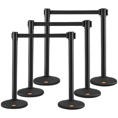 Crowd Control Stanchions, 6-Pack Crowd Control Barriers with 3PCS 6.5FT Black Retractable Belts, Plastic V952-ZGGLZHSSLZX6P36AJV0
