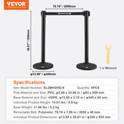 Crowd Control Stanchions, 6-Pack Crowd Control Barriers with 3PCS 6.5FT Black Retractable Belts, Plastic V952-ZGGLZHSSLZX6P36AJV0