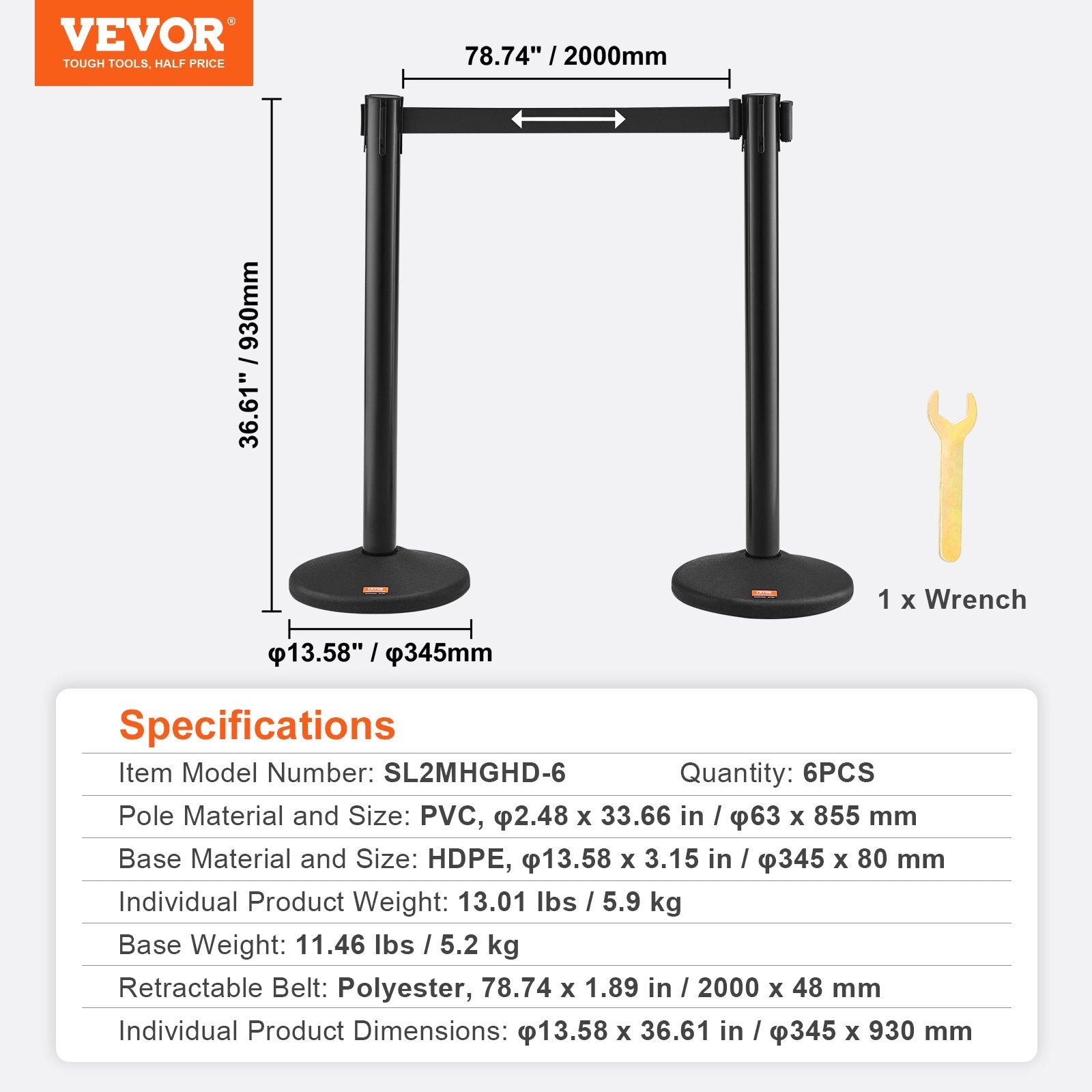 Crowd Control Stanchions, 6-Pack Crowd Control Barriers with 3PCS 6.5FT Black Retractable Belts, Plastic V952-ZGGLZHSSLZX6P36AJV0