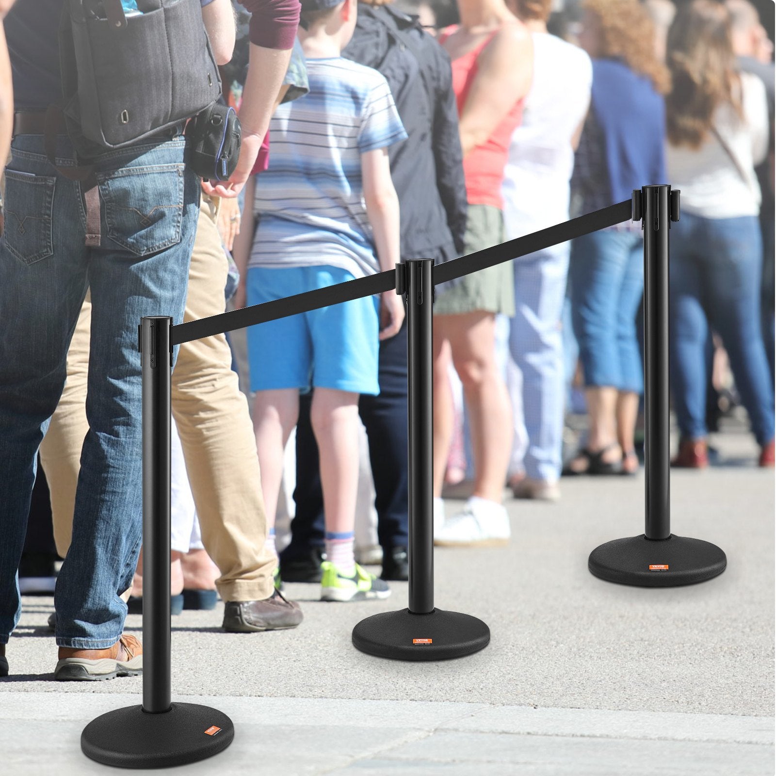 Crowd Control Stanchions, 6-Pack Crowd Control Barriers with 3PCS 6.5FT Black Retractable Belts, Plastic V952-ZGGLZHSSLZX6P36AJV0