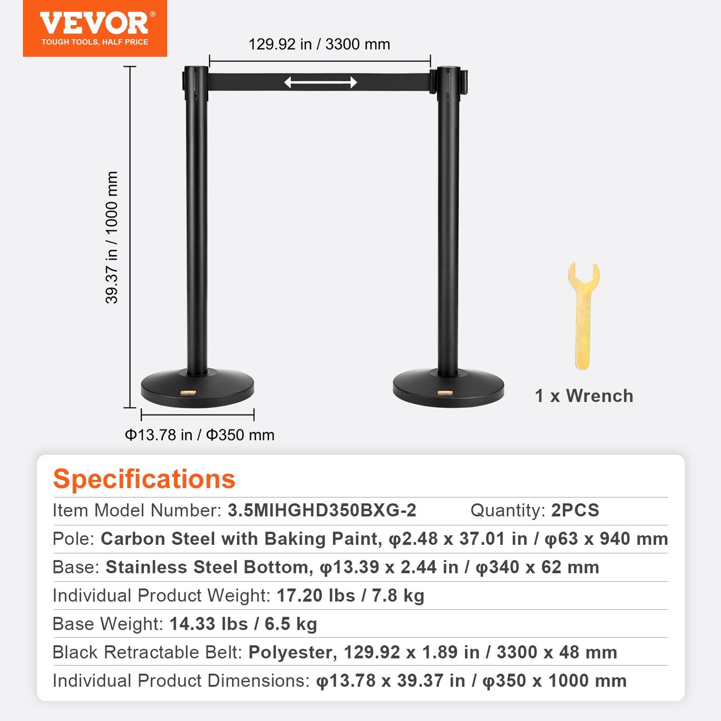 Crowd Control Stanchions, 2-Pack Crowd Control Barriers, Carbon Steel Baking Painted Stanchion Queue Post V952-ZGGLZHSTZX2J6KF5TV0