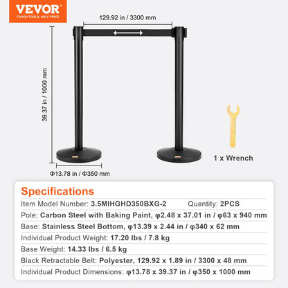 Crowd Control Stanchions, 2-Pack Crowd Control Barriers, Carbon Steel Baking Painted Stanchion Queue Post V952-ZGGLZHSTZX2J6KF5TV0