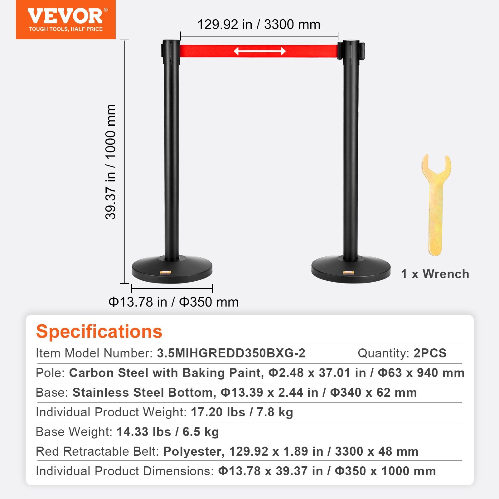 Crowd Control Stanchions, 2-Pack Crowd Control Barriers, Carbon Steel Baking Painted Stanchion Queue Post V952-ZGGLZHSTZX2JQGN8RV0