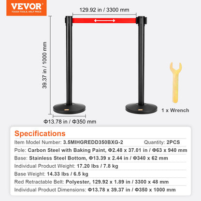 Crowd Control Stanchions, 2-Pack Crowd Control Barriers, Carbon Steel Baking Painted Stanchion Queue Post V952-ZGGLZHSTZX2JQGN8RV0
