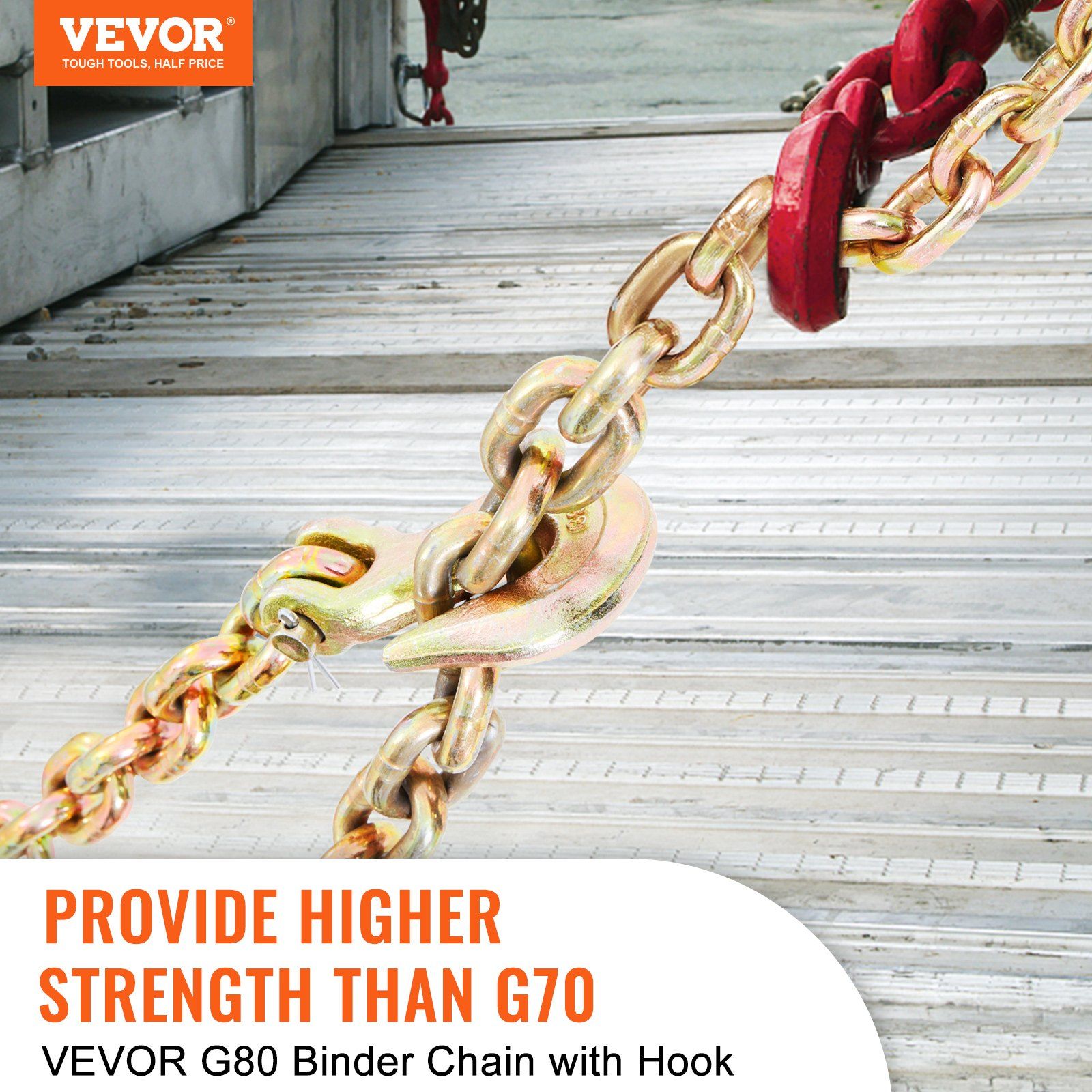 Transport Binder Chain, 3220 kg Working Load Limit, 3/8''x20' G80 Tow Chain Tie Down with Grab Hooks, DOT V952-ZGTLJZMGDXZYJG017V0