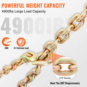 Transport Binder Chain, 2222 kg Working Load Limit, 5/16''x20' G80 Tow Chain Tie Down with Grab Hooks, DOT V952-ZGTLJZMGDXZYJQB0WV0