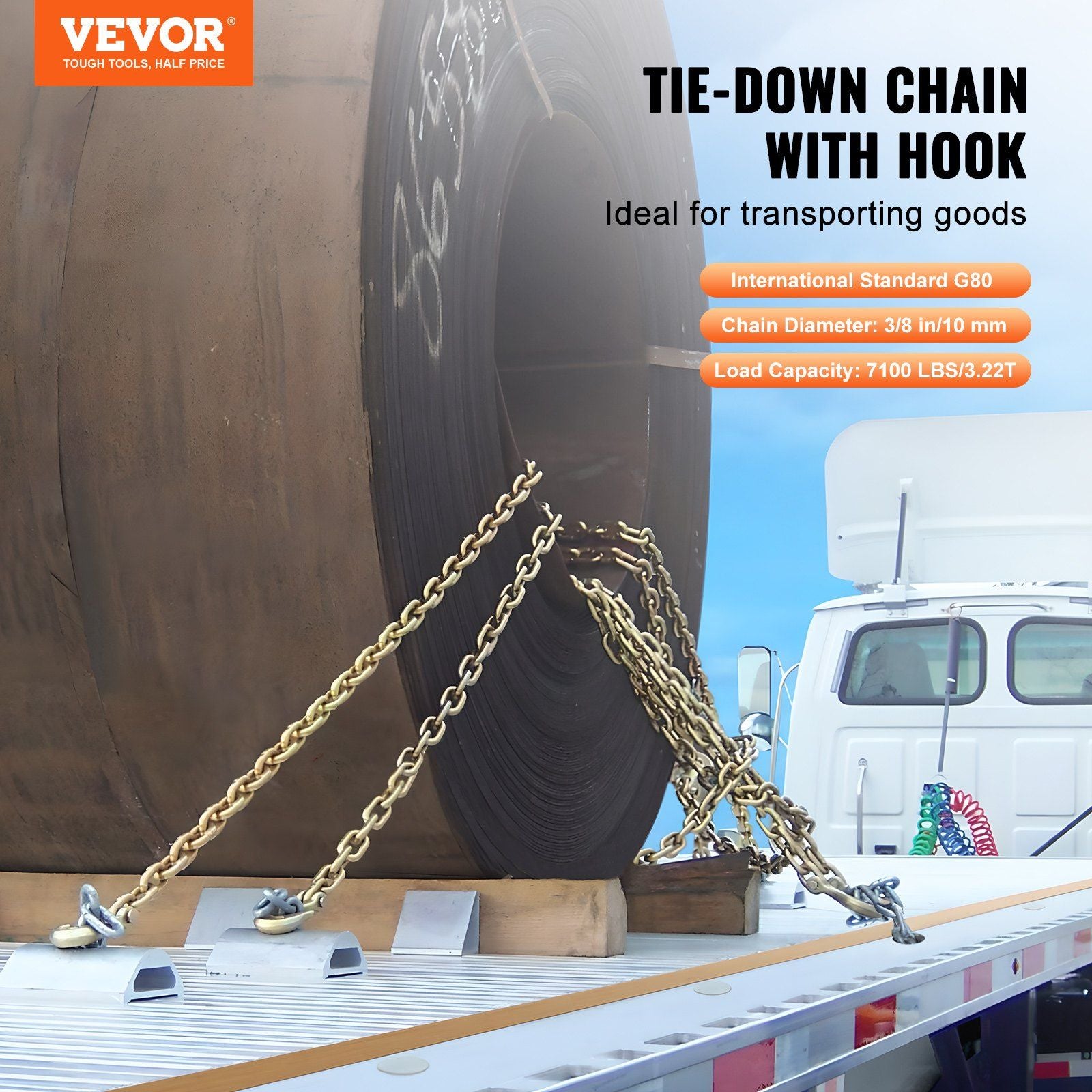 G80 Transport Binder Chain, 10 mm x 316 cm 2-Pack Tow Chain with Clevis Grab Hooks, 3.22T Safe Working Load, V952-ZGTLSGMGDX2JJAXBDV0