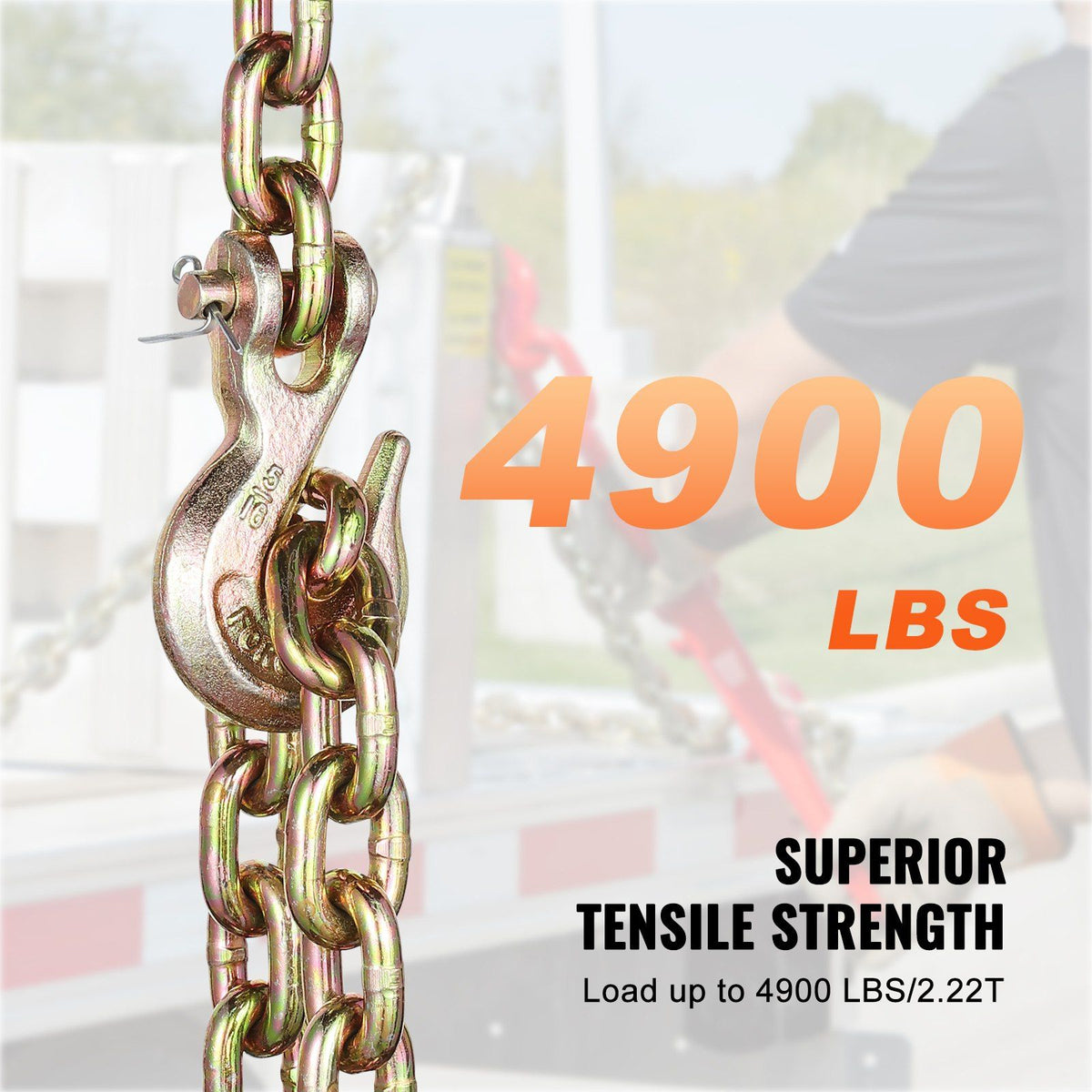 G80 Transport Binder Chain, 8 mm x 316 cm 2-Pack Tow Chain with Clevis Grab Hooks, 2.22T Safe Working Load, V952-ZGTLSGMGDX2JYBW2AV0