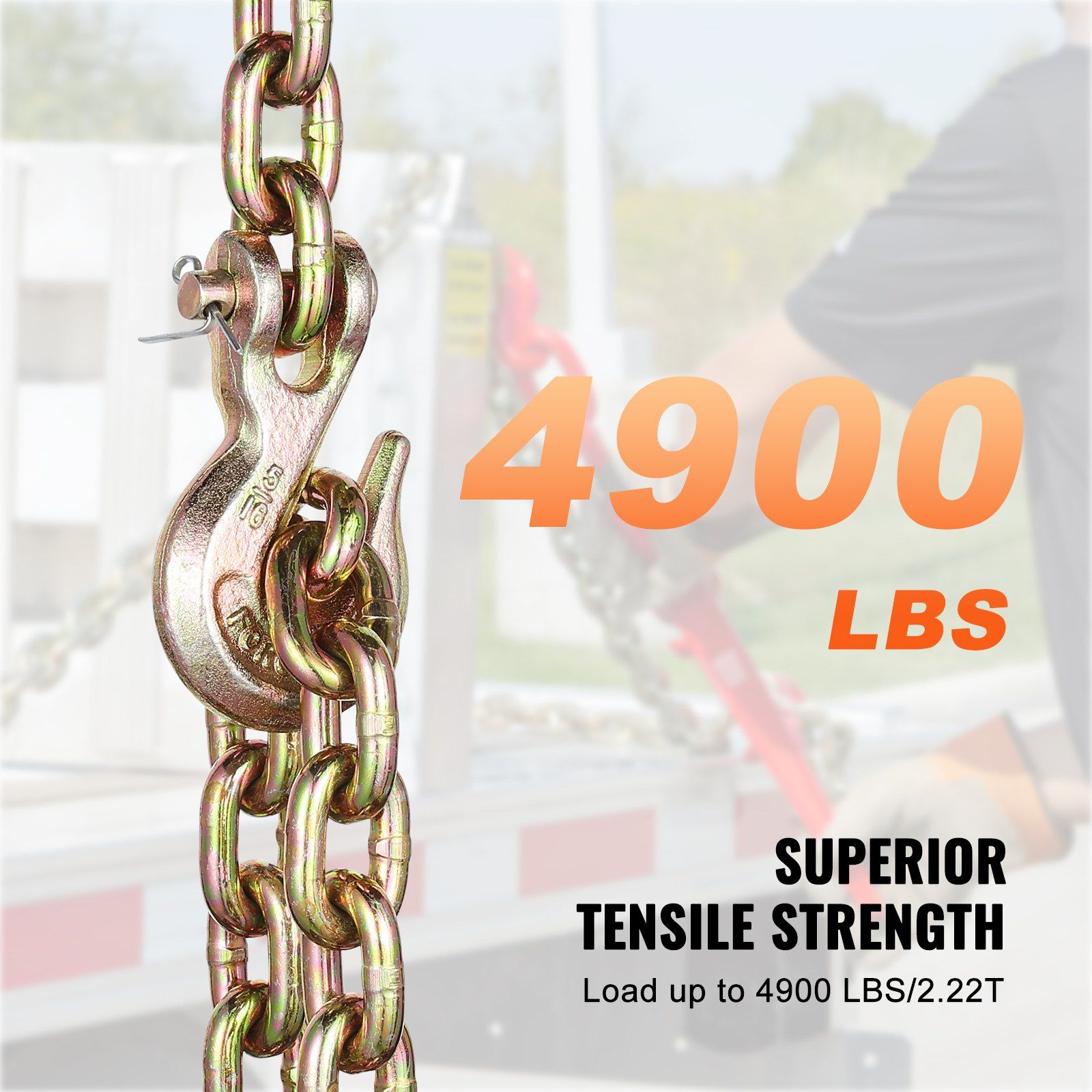 G80 Transport Binder Chain, 8 mm x 316 cm 2-Pack Tow Chain with Clevis Grab Hooks, 2.22T Safe Working Load, V952-ZGTLSGMGDX2JYBW2AV0