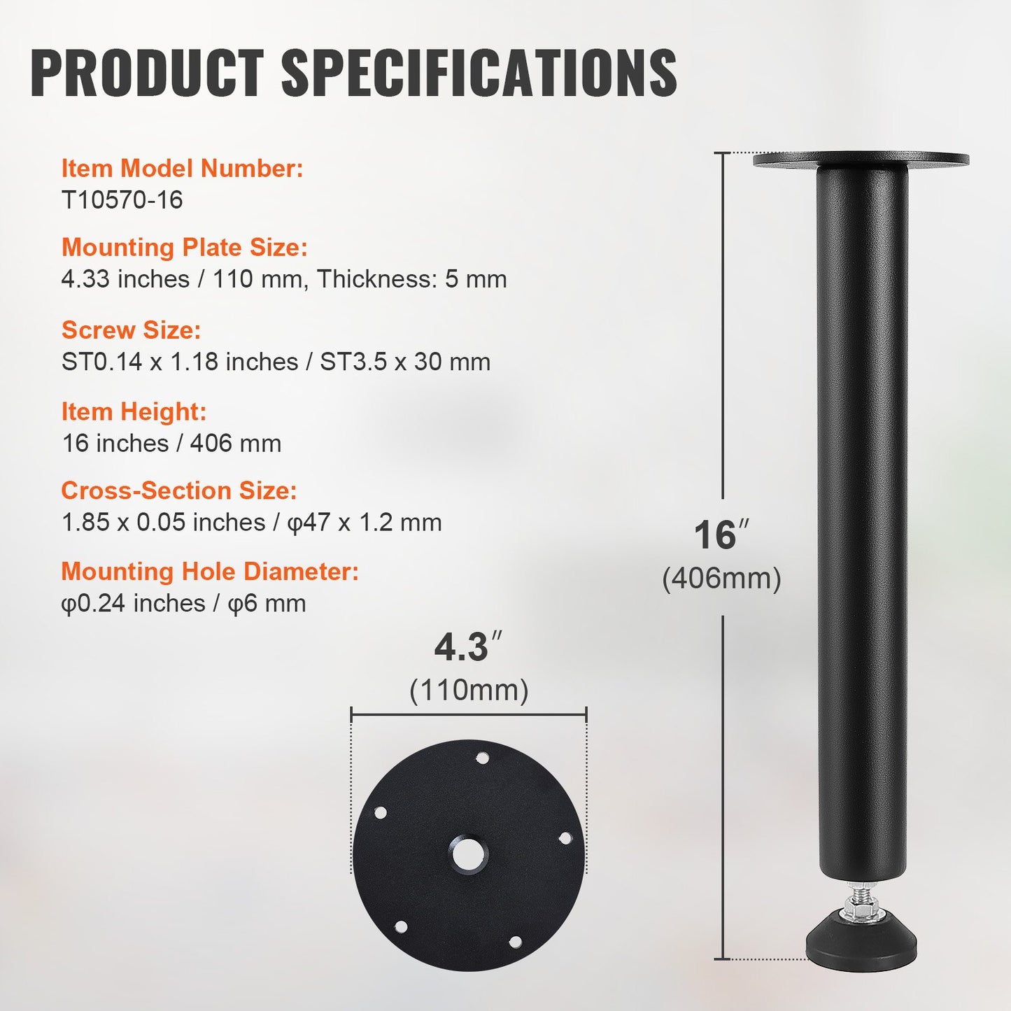406.4MM Adjustable Desk Legs, Reinforced Steel Office Table Furniture legs Set of 4 for DIY, 1200 lbs Load V952-ZGZT2YC16INCQVIUPV0