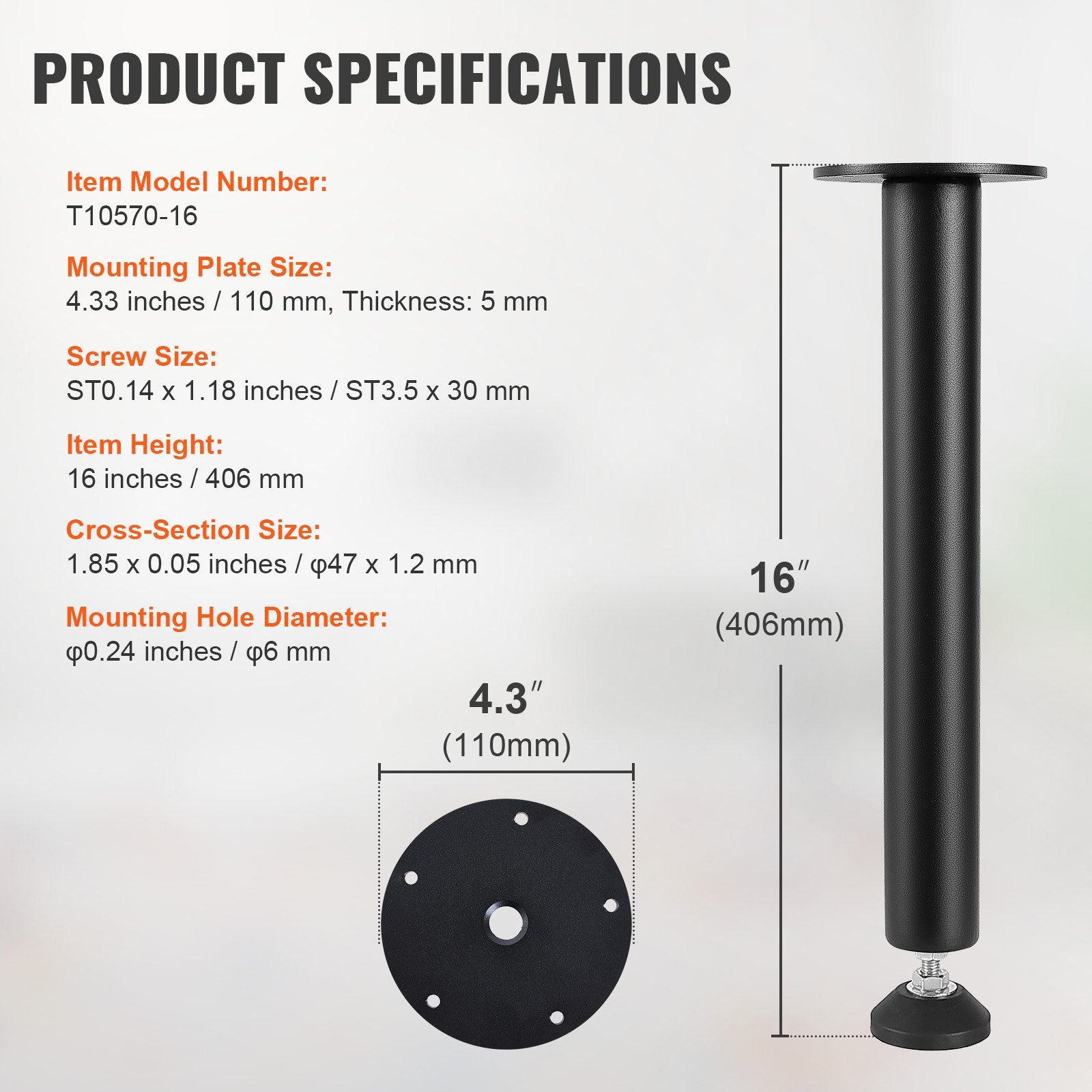 406.4MM Adjustable Desk Legs, Reinforced Steel Office Table Furniture legs Set of 4 for DIY, 1200 lbs Load V952-ZGZT2YC16INCQVIUPV0